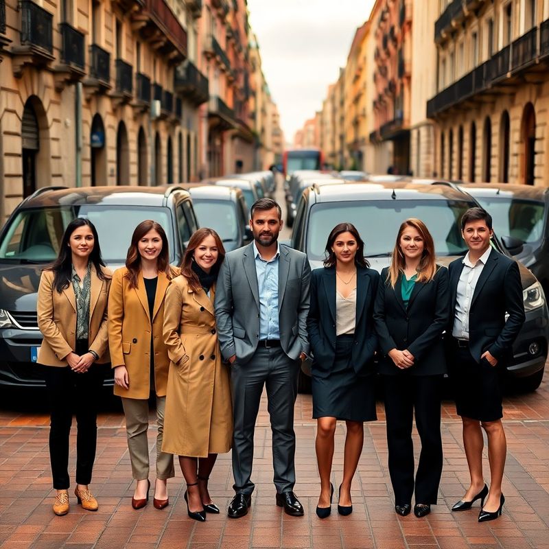 Equipo de Buen Atelier frente a una fila de vehículos en Bilbao